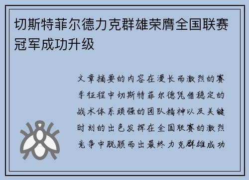切斯特菲尔德力克群雄荣膺全国联赛冠军成功升级
